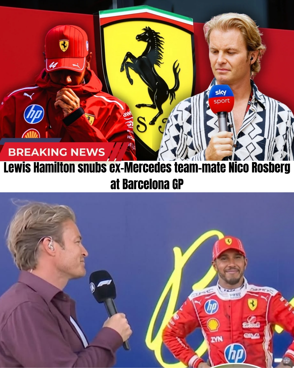 10 years after their explosive crash, Lewis Hamilton and Nico Rosberg just had a seriously tense moment on the Barcelona grid! 🏎️💥 Rosberg approached Hamilton with a mic on live TV, and you will NOT believe what the 7-time champ did next...