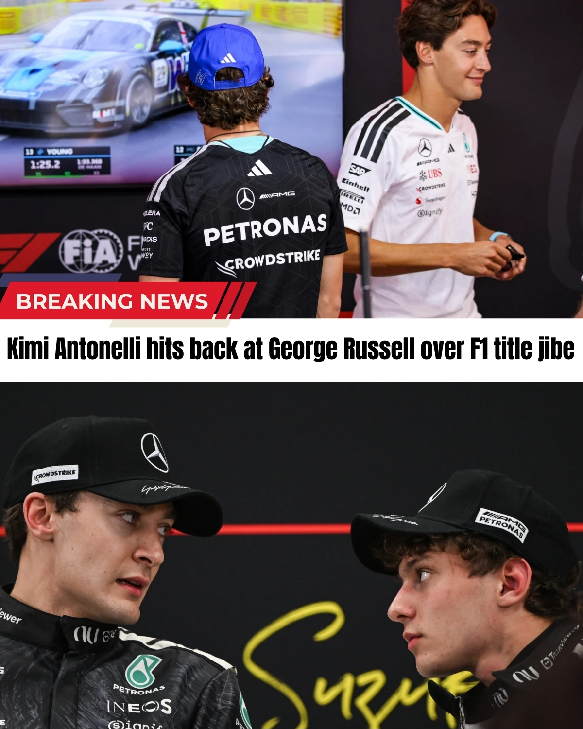 The F1 paddock is absolutely EXPLODING ahead of Monaco! 🏎️💥 George Russell tried to play a brutal mind game by publicly telling the world the title is Antonelli's to lose. 🤯 But the 43-point championship leader just fired back with a venomous response that completely shocked team bosses!