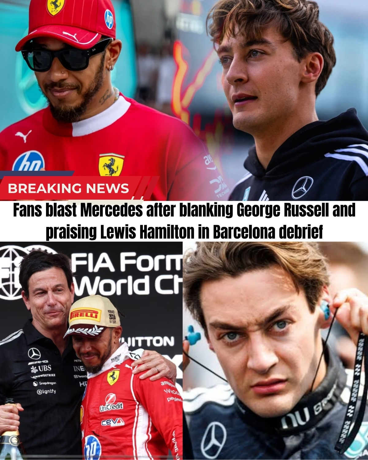 Fans are absolutely FURIOUS after Mercedes just committed the ultimate PR disaster! 😱🏎️💨 While celebrating Lewis Hamilton's epic Ferrari win, they completely IGNORED their own star driver in a shocking official statement!