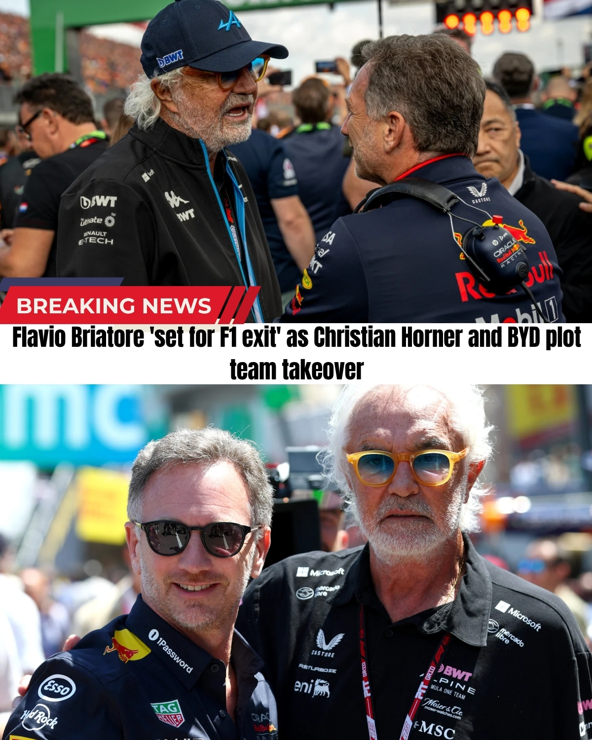 The F1 paddock is absolutely exploding! 💥 Flavio Briatore’s days are officially numbered as massive power players circle the Enstone team. With Renault looking to exit, a violent bidding war has ignited between an unlikely alliance of Christian Horner and Chinese automotive giant BYD against a controversial bid from Mercedes!