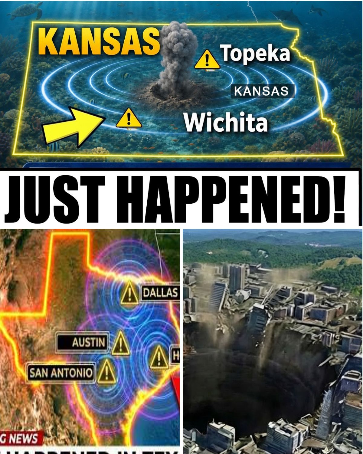 🌊🦴 SHOCKING DISCOVERY: Kansas was once completely underwater.  Scientists uncovered fossil evidence proving the American Midwest was once part of a massive prehistoric ocean called the Western Interior Seaway. 🐚🌎  Beneath today’s farms and wheat fields, researchers found remains of giant sea creatures, ancient sharks, ammonites, and terrifying mosasaurs that ruled the waters millions of years ago.  What is now dry land… was once a lost underwater world. 👀