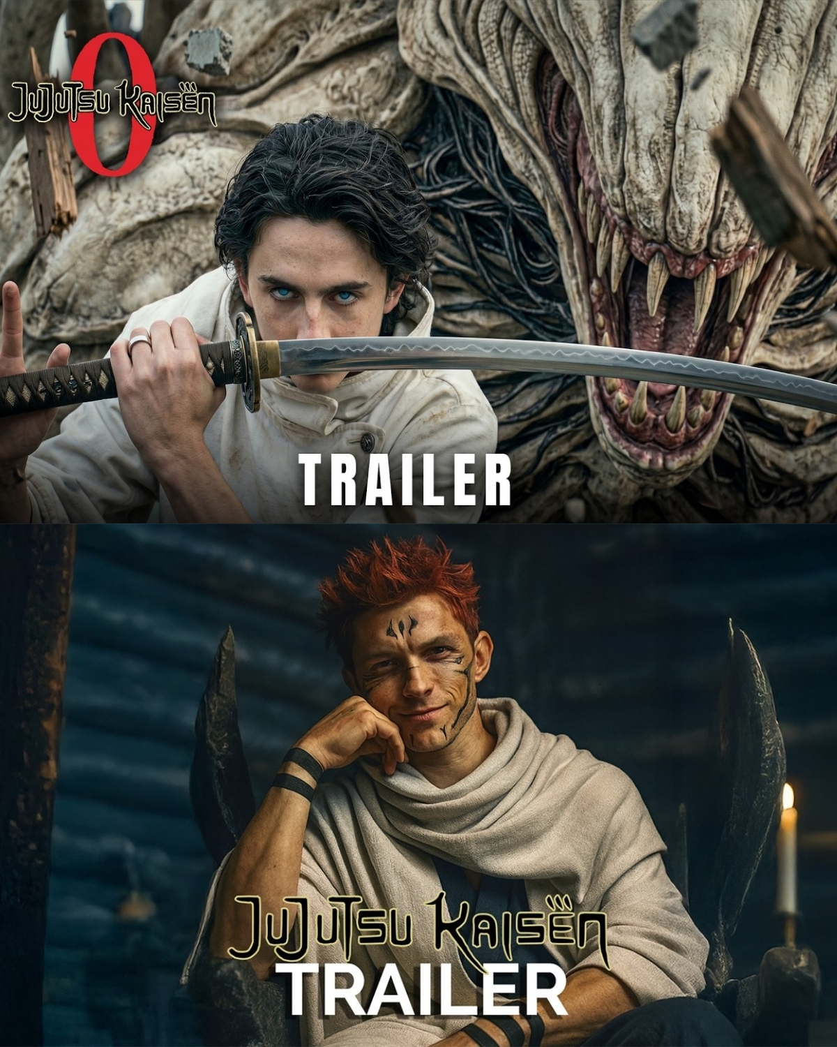 ยกParen todo! Se acaba de revelar el trรกiler conceptual de “Jujutsu Kaisen 0: Live Action” (2027) y el mundo entero estรก en estado de shock. Prepรกrense, porque la combinaciรณn es dinamita pura: ยกTimothรฉe Chalamet y Robert Pattinson protagonizarรกn esta odisea de maldiciones y hechicerรญa!
