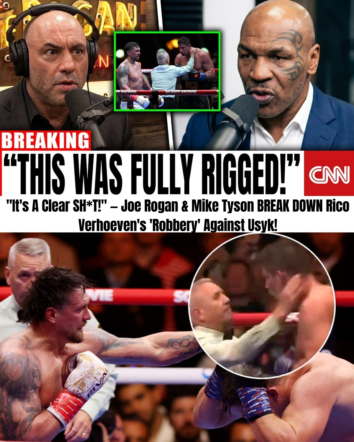 The combat sports world is in an absolute state of fury! ๐ฅ In a riveting new segment, podcast giant Joe Rogan and legend Mike Tyson completely snapped, delivering a scathing attack on the corrupt refereeing!