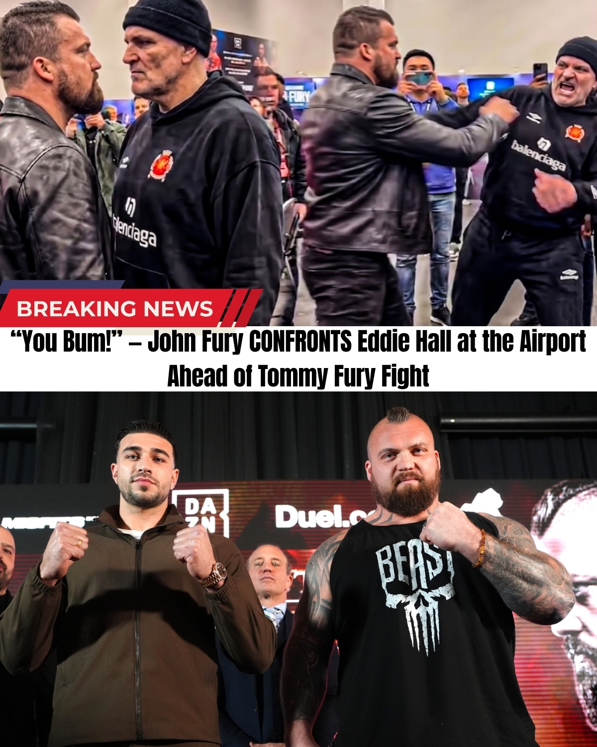 An absolute riot just exploded at the terminal! 🥊 The build-up to Tommy Fury vs Eddie Hall turned into a chaotic nightmare after John Fury completely lost his mind and confronted the Strongman icon live!