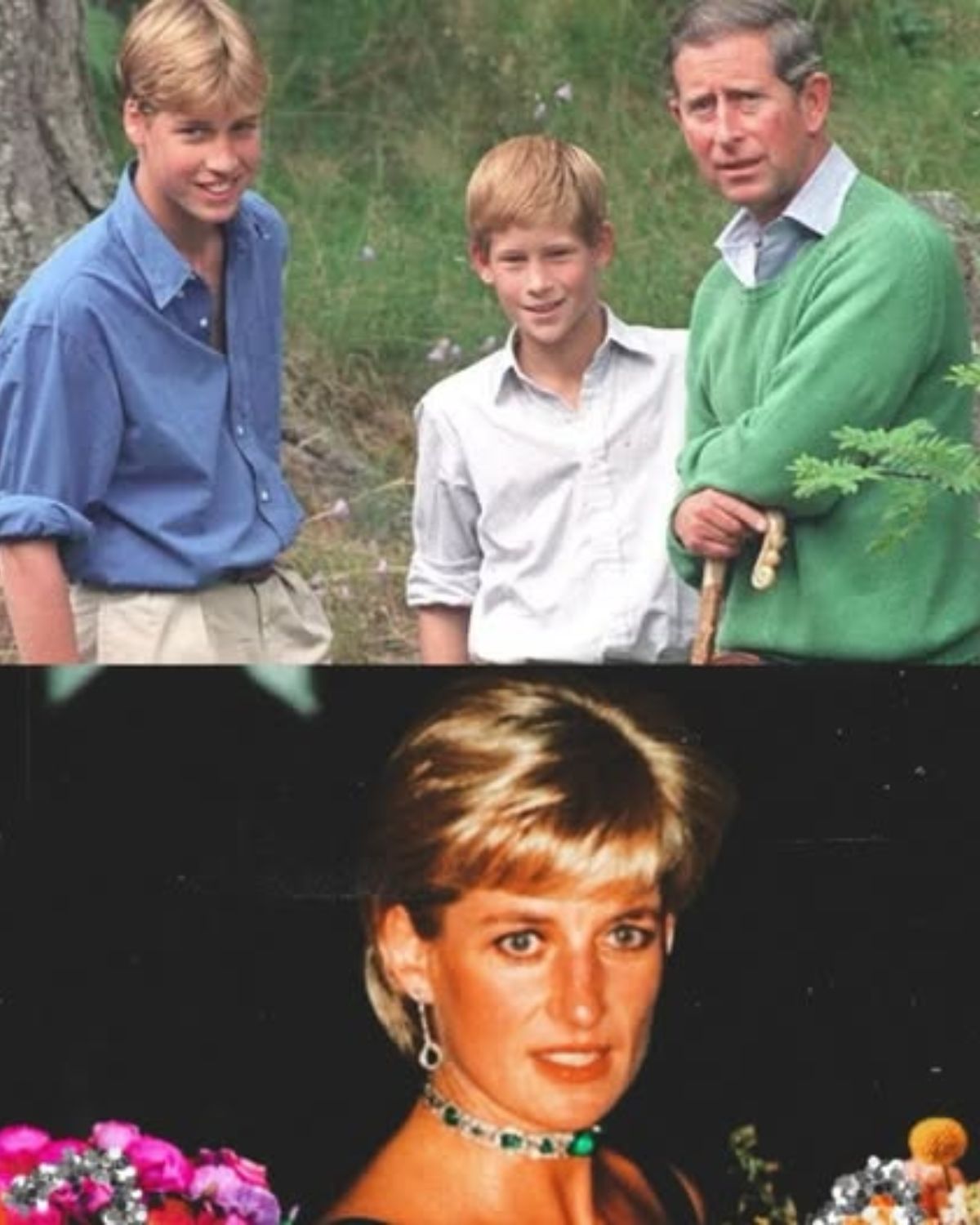 Diana’s sons were required to inspect the plans for her grave. Prince William was 15. Prince Harry was just 12.