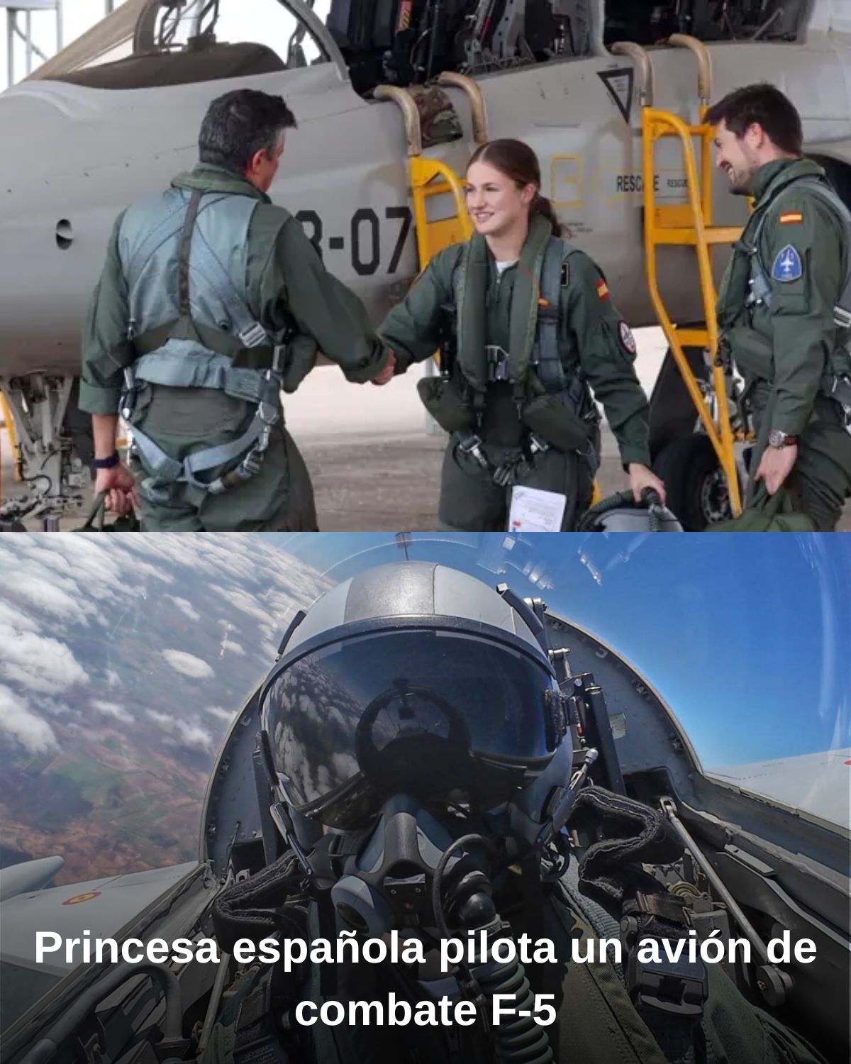 Princesa española pilota un avión de combate F-5.