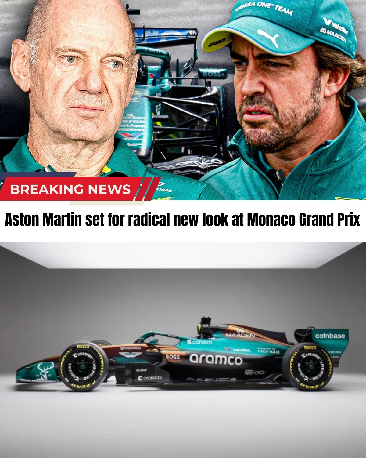 The iconic British Racing Green is GONE! 😱 Aston Martin just dropped a bombshell for the 2026 Monaco GP, completely transforming Fernando Alonso’s AMR26 designed by Adrian Newey!